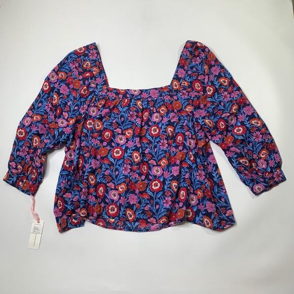 Vineyard Vines Top Womens 3X Plus Multi Tisbury Floral Square Neck Buttoned Cuff - Picture 8 of 10
